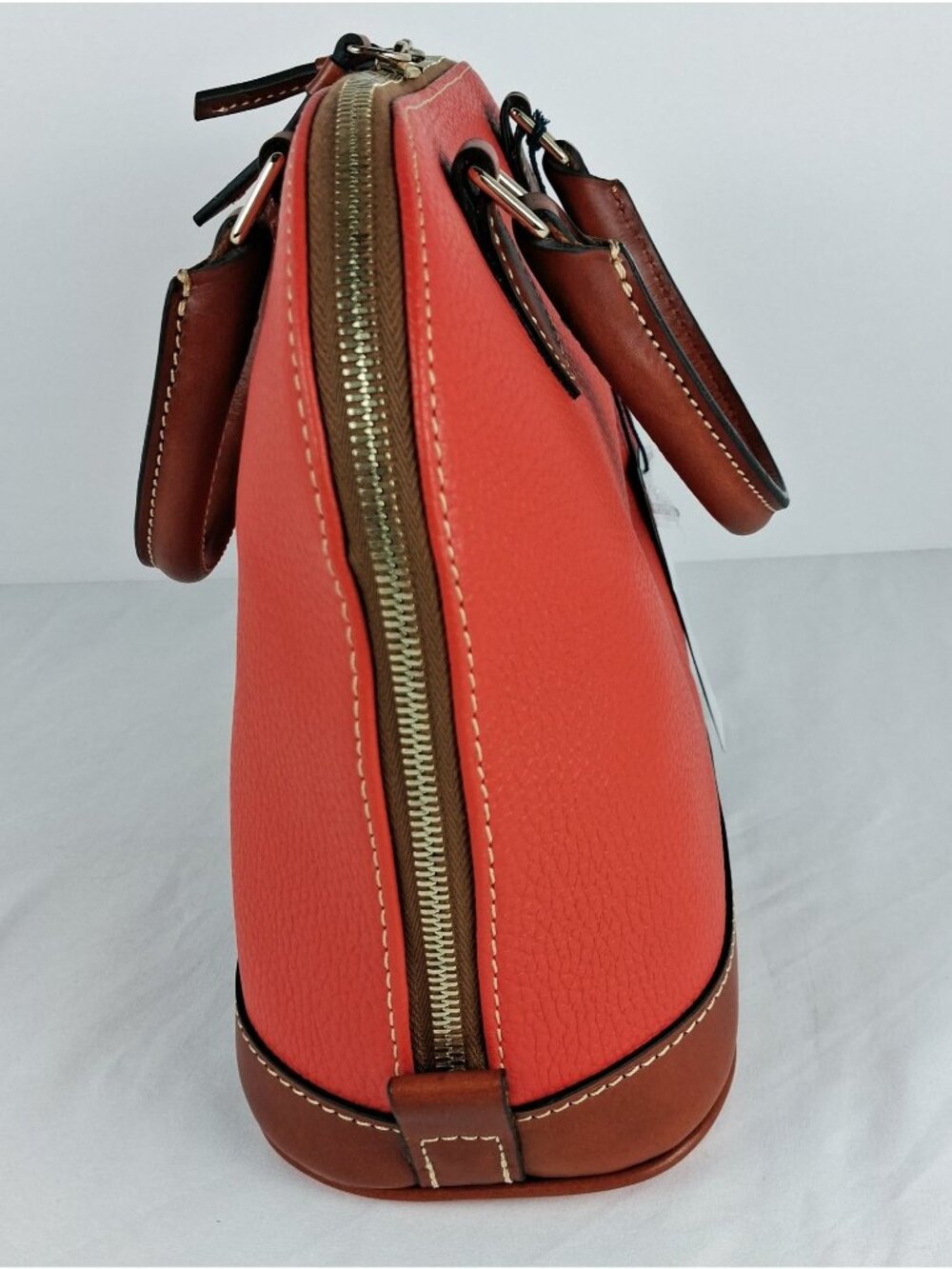 Dooney & Bourke Pebble Leather Domed Dark Salmon Satchel / Cross Body NWT - Picture 4 of 16